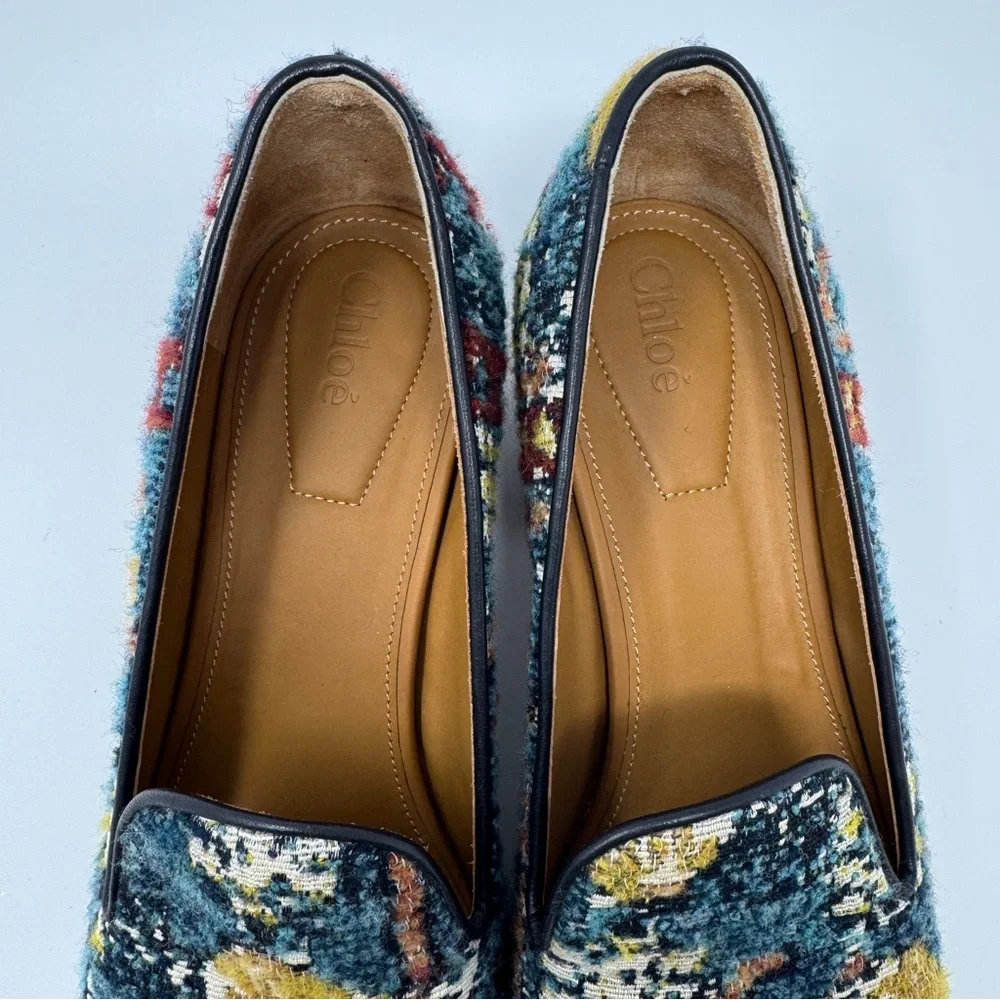 Chloé Tapestry Block Heel Loafers